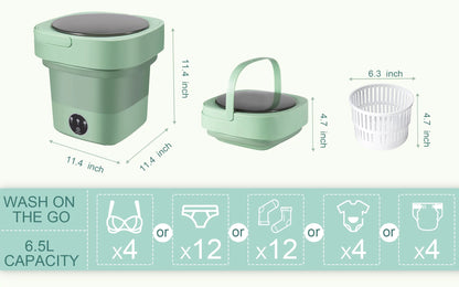 6.5L Mini Washing Machine, Foldable Washer, Small Portable Washing Machine for Apartment, Laundry, Camping, RV, Travel, Underwear, Socks, Baby Clothes (110V-260V)