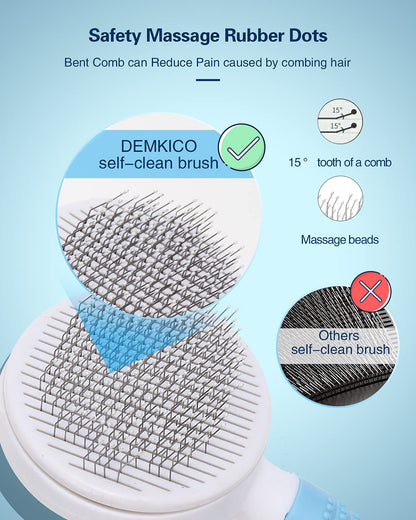 Self-Cleaning Slicker Brush for Effective Shedding and Grooming, Ideal for Removing Loose Undercoat and Mats in Short and Long-Haired Pets (Blue)