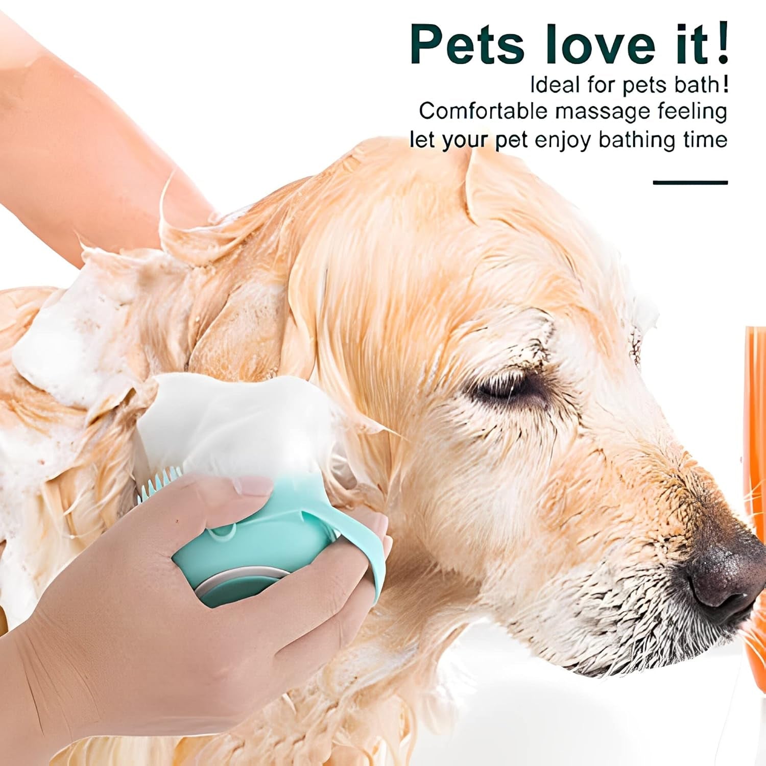 Silicone Rubber Bath Brush for Dogs and Cats - Grooming, Cleaning, and Massage Tool with Soft Shampoo Dispenser (Blue)