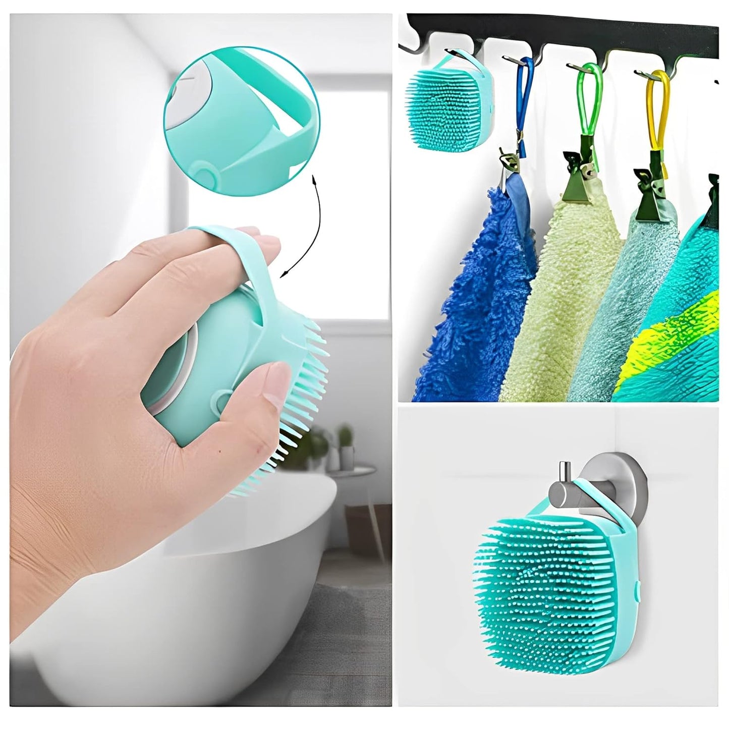 Silicone Rubber Bath Brush for Dogs and Cats - Grooming, Cleaning, and Massage Tool with Soft Shampoo Dispenser (Blue)