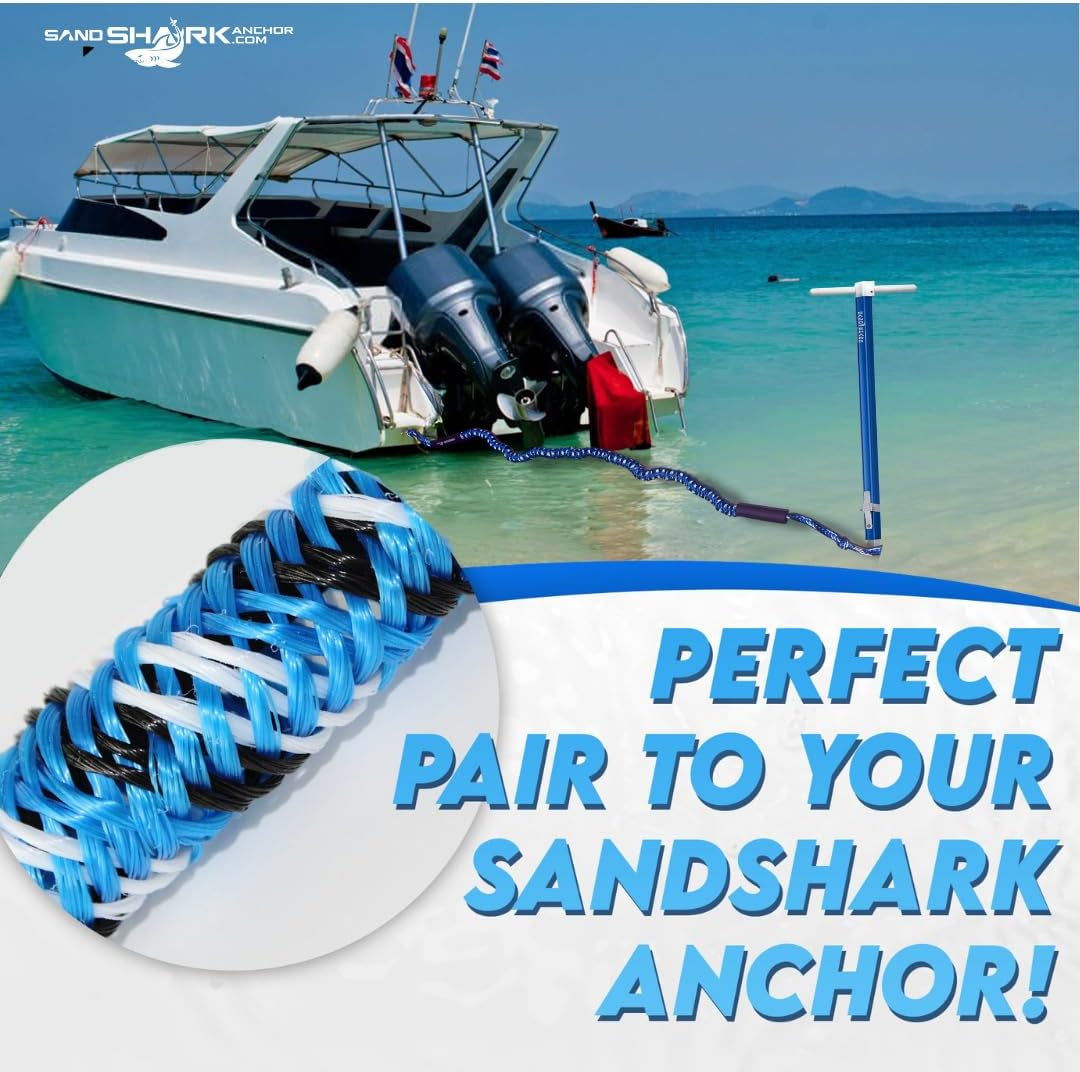 Sandshark Premium Anchor Bungee Dock Line. Boat Accessories Anchor Line Absorbs Shock to Anchors and Docks W/Stainless Steel Clip - Blue - 7-14Ft