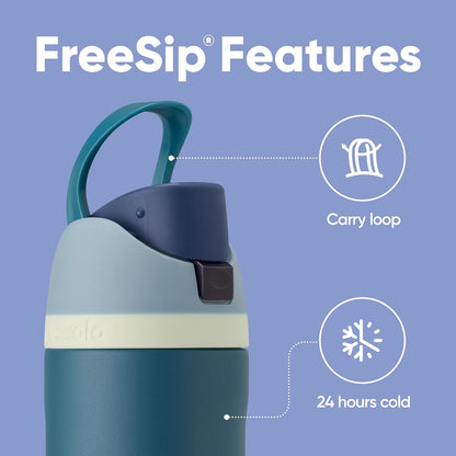Freesip 24 Oz Insulated Stainless Steel Water Bottle with Straw - BPA-Free, Ideal for Travel, Denim Finish
