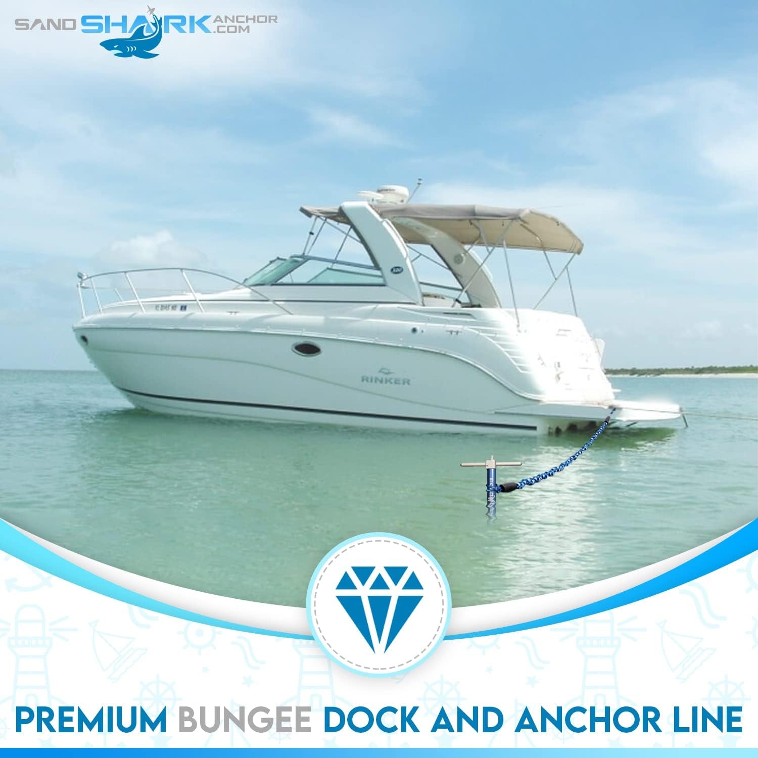 Sandshark Premium Anchor Bungee Dock Line. Boat Accessories Anchor Line Absorbs Shock to Anchors and Docks W/Stainless Steel Clip - Blue - 7-14Ft