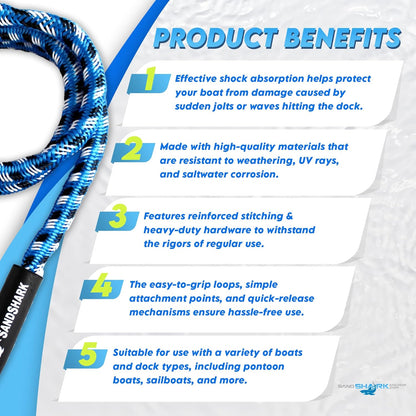 Sandshark Premium Anchor Bungee Dock Line. Boat Accessories Anchor Line Absorbs Shock to Anchors and Docks W/Stainless Steel Clip - Blue - 7-14Ft