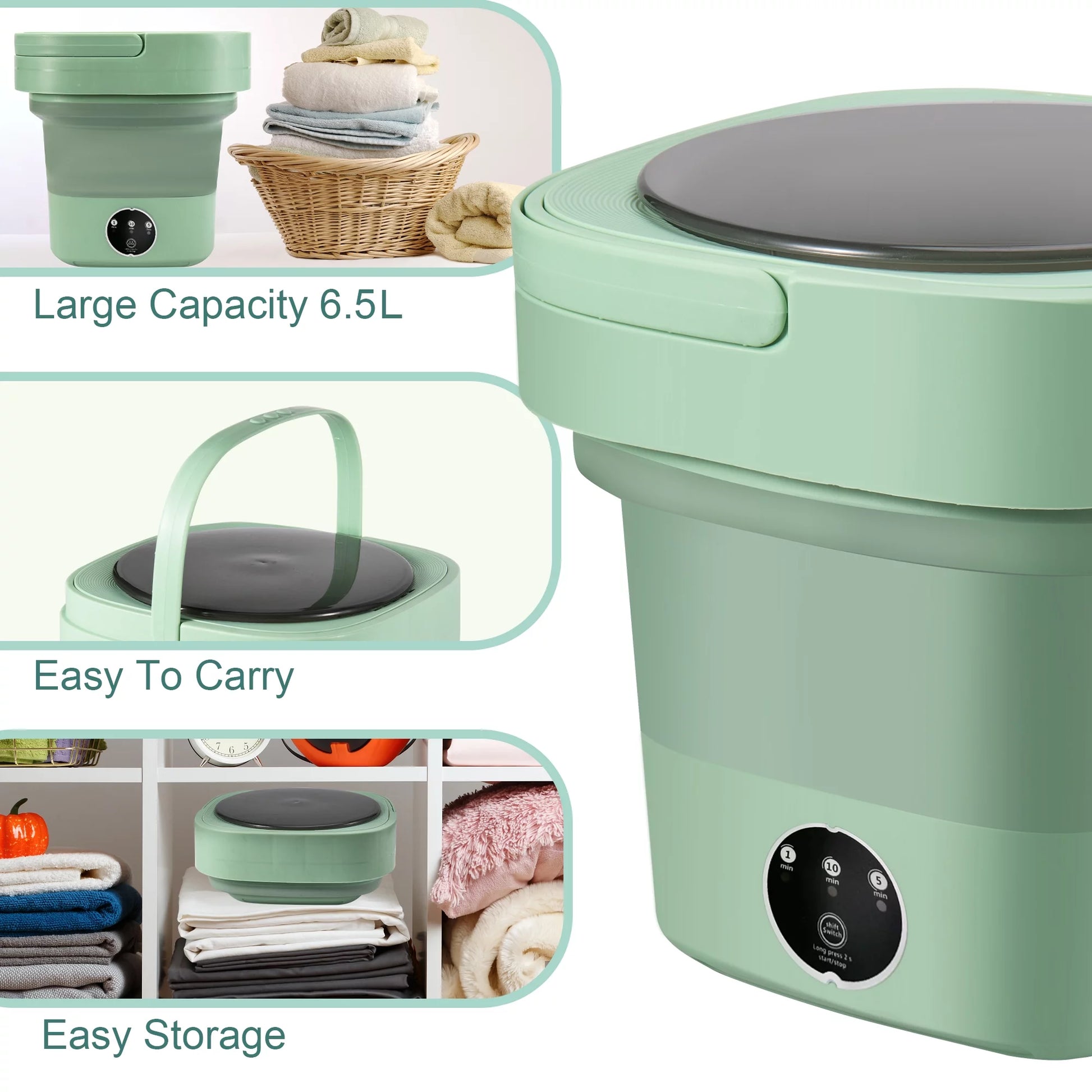 6.5L Mini Washing Machine, Foldable Washer, Small Portable Washing Machine for Apartment, Laundry, Camping, RV, Travel, Underwear, Socks, Baby Clothes (110V-260V)