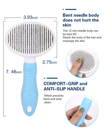 Self-Cleaning Slicker Brush for Effective Shedding and Grooming, Ideal for Removing Loose Undercoat and Mats in Short and Long-Haired Pets (Blue)