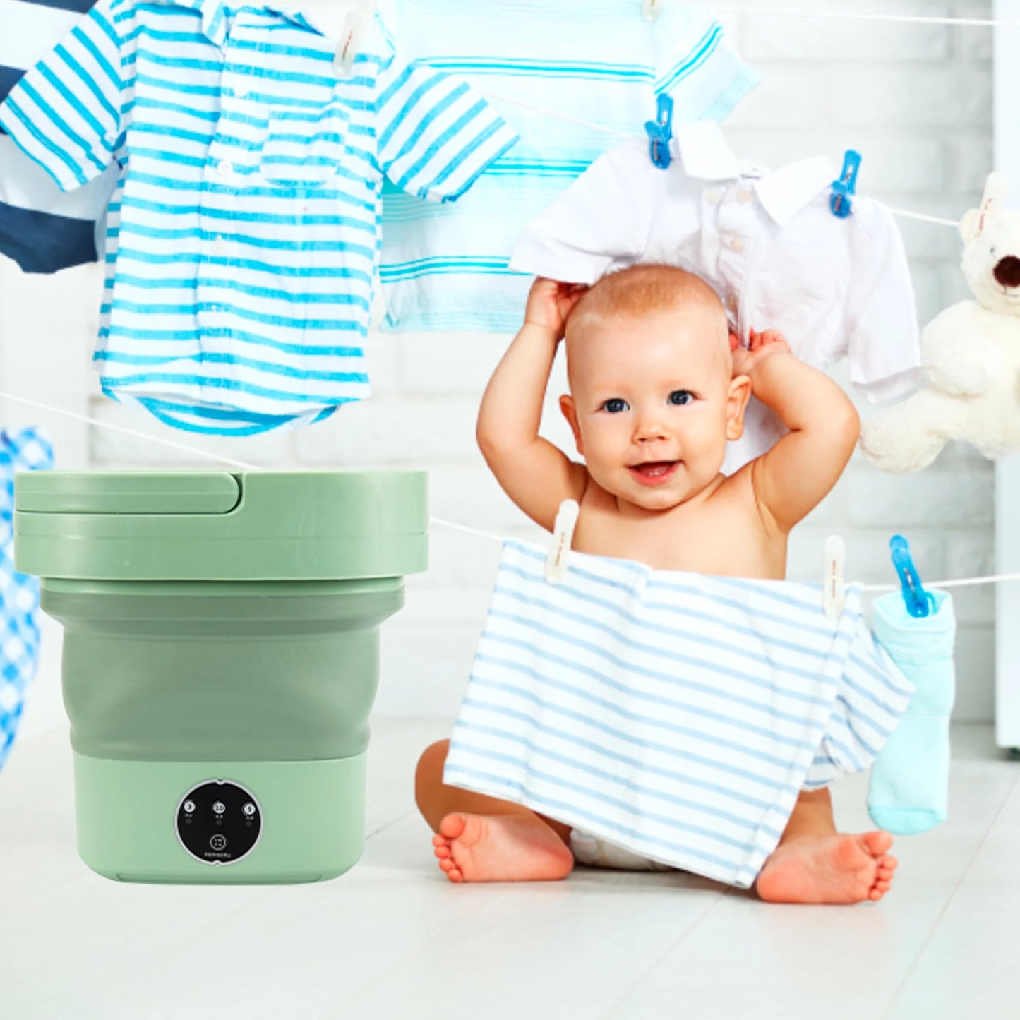 6.5L Mini Washing Machine, Foldable Washer, Small Portable Washing Machine for Apartment, Laundry, Camping, RV, Travel, Underwear, Socks, Baby Clothes (110V-260V)