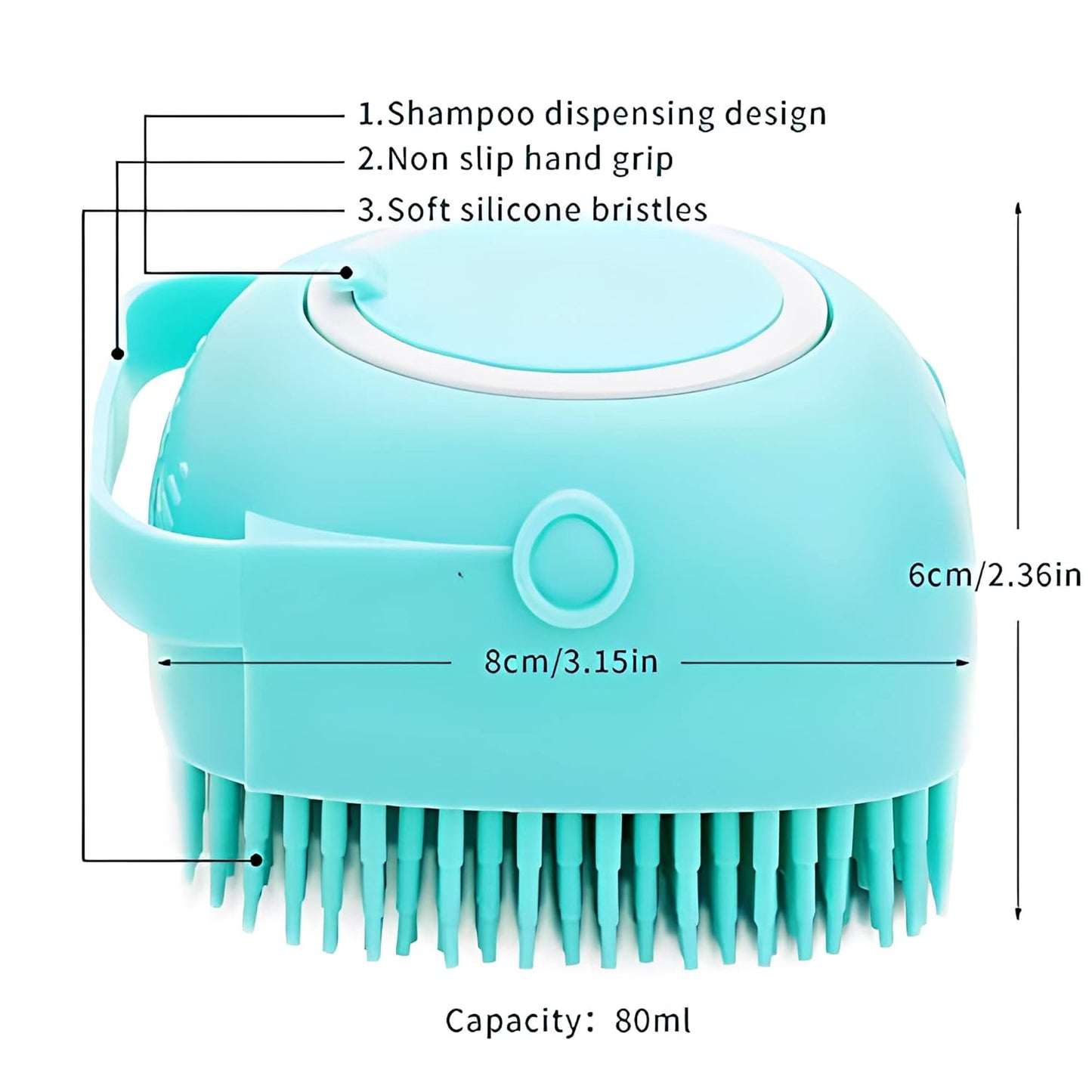 Silicone Rubber Bath Brush for Dogs and Cats - Grooming, Cleaning, and Massage Tool with Soft Shampoo Dispenser (Blue)