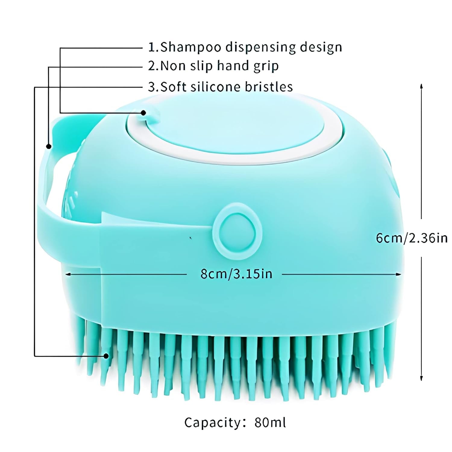 Silicone Rubber Bath Brush for Dogs and Cats - Grooming, Cleaning, and Massage Tool with Soft Shampoo Dispenser (Blue)
